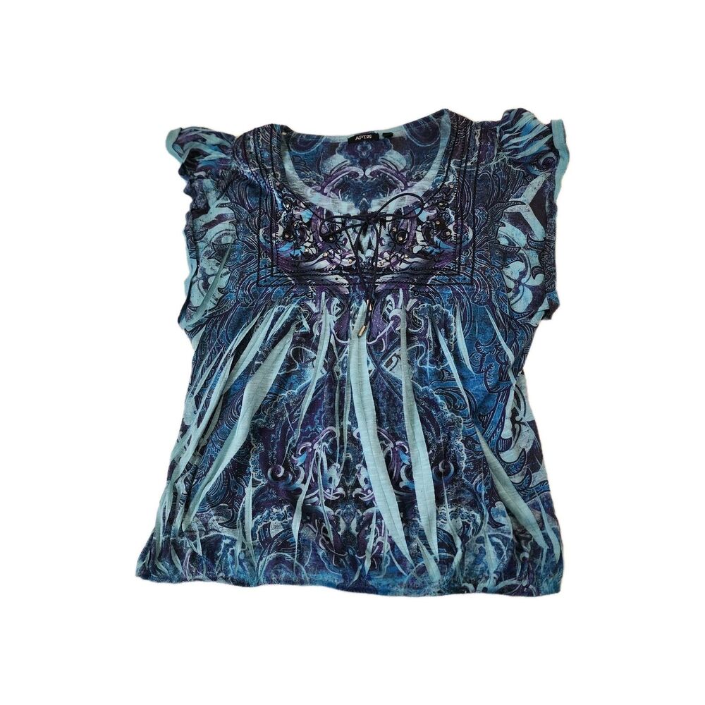 Apt 9 Paisley top large Embroidered Flutter Sleeve Y2K Boho Metal Studs